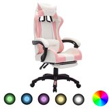 vidaXL racing stol z RGB LED lučkami roza in belo umetno usnje Cene
