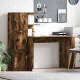  pisalna miza z omarico in policami, inženirski les, dimljeni oreh, 133,5x50x124 cm, 2 kos | Shoptok.si