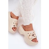 Boto Ladies Foam Slippers On Massive Platform With Golden Pins Beige Ivoriel | Shoptok.si