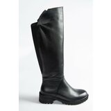 Fox Shoes Black Genuine Leather Women's Low Heeled Daily Boots Cene