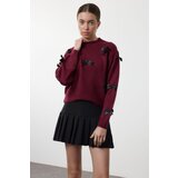 Trendyol Claret Red Soft Textured Ribbon/Bow Detailed Knitwear Sweater