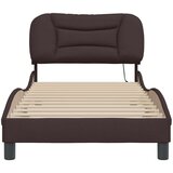  Posteljni okvir z LED lučkami temno rjav 90x190 cm tkanina | Shoptok.si