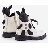 Kesi Leather insulated children's ankle boots with zipper with Vinceza bear white | shoptok.hr