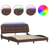  Posteljni okvir z LED lučkami rjav 180x200 cm umetno usnje | Shoptok.si