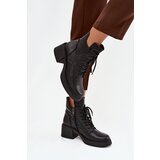 VINCEZA Women's Leather Ankle Boots on Block Heel Lined Cene