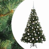  Umjetno božićno drvce s kuglicama 120 cm 150 LED lampica - Zelena 120 cm s LED žaruljama i bijelim kuglicama | shoptok.hr