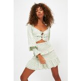 Trendyol Ecru Flower Patterned Ruffle Detailed Bottom-Top Set | Shoptok.si