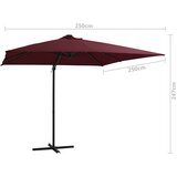  Konzolni suncobran s LED svjetlima bordo 250 x 250 cm | shoptok.hr