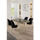 Hanah home vals - black marble, gold, black black marblegoldblack dining table & chairs set (5 pieces) | ePonuda.com