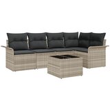 vidaXL 6-dijelni set vrtnog kauča s jastučićima sivi poli ratan, 2-sjedna vrtna sofa sa spremnikom i jastučićima svijetlosivi poli ratan Cijene