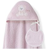 Interbaby Set ručnik s kapuljačom + podbradak Medvjedić Roza | shoptok.hr