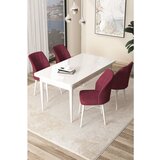 Hanah home Arp - White, Burgundy WhiteBurgundy Dining Table & Chairs Set (5 Pieces) | ePonuda.com