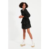 Trendyol Black Polka Dot Waist Opening Flounce Crew Neck Mini Woven Dress | Eponuda.ba