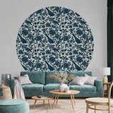  Okrugla fototapeta - Birds and roses - monochrome blue pattern with botanical motif 140x140 | shoptok.hr