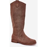 S. BARSKI Flat Heel Boots With Perforated Pattern Brown S.Barski | Shoptok.si
