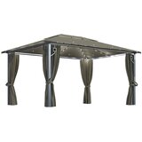  Sjenica sa zastorima i LED svjetlima 400 x 300 cm smeđe-siva | shoptok.hr