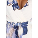 numoco basic 601-1 Airy wrap midi dress with a large floral pattern in shades of blue | shoptok.hr