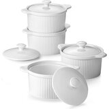 Dowan 207 ml Porcelanasti Ramekins s Pokrovi - Set 4 za Creme Brulee, Sufle, Juho. Primerni za Pečico, Beli, (22137432) | Shoptok.si