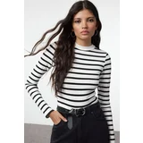 Trendyol Black-White Striped Fitted/Fits Body Soft Touch Knitted Bodysuit