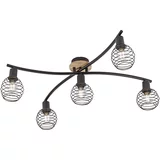 PAUL NEUHAUS Industrijski stropni reflektor črn z lesenimi 5 lučmi - Dobiček