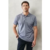 ALTINYILDIZ CLASSICS Men's Non-shrinking Cotton Fabric Regular Fit Wide Cut, Navy Blue Roll-Up Polo Collar with Pockets T-Shirt.