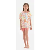 Dagi Multicolour Coral Printed Short Sleeved T-Shirt, Shorts Pajamas Set