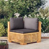 Maison Chic Vrtni kotni kavč - Zunanji kavč s temno sivimi blazinami trdna tikovina, (22041039) | Shoptok.si