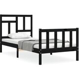 The Living Store Posteljni okvir z vzglavjem črn 3FT trden les - Posteljni Okvir, (21525517) | Shoptok.si