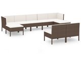 The Living Store Vrtna sedežna garnitura 9-delna z blazinami poli ratan rjava - Vrtna Sedežna Garnitura, (21421719) | Shoptok.si