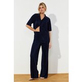 Trendyol Navy Blue Pleat Relaxed Shirt and Trousers Knitted Bottom Top Set Cene
