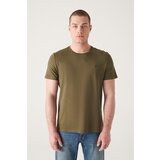 Avva men's khaki ultrasoft crew neck plain standard fit normal cut modal t-shirt Cene