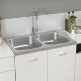  Kuhinjski sudoper s dva korita srebrni 800x500x155 mm čelični | shoptok.hr