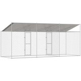  Kavez za psa s krovom Srebrna 600 x 200 x 256 cm Čelik i PE | shoptok.hr