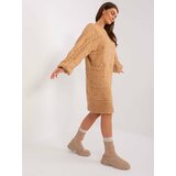 Fashion Hunters Camel knitted dress with cables Cene