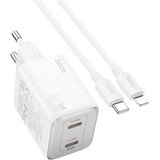 hoco. stenski polnilec 2 x tip C + kabel tip C na Lightning PD QC 45W GaN N42 bel Cene