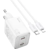 zidni punjač 2 x tip C + kabel tip C do Lightning PD QC 45W GaN N42 bijeli