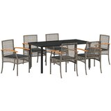 vidaXL 7-delni vrtni jedilni set z blazinami siva poly ratan | Shoptok.si