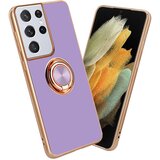 Cadorabo ohišje, združljiv s Samsungom v sijajnem svetlobnem vijoličnem - zlatu z obročem - zaščitni pokrov iz fleksibilnega silikona TPU, z zaščito pred kamero in držalo magnetnega avtomobi, (20593838) | Shoptok.si