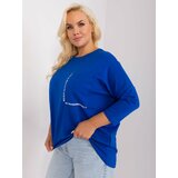 Fashion Hunters Cobalt blue plus size blouse with round neckline Cene