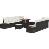 vidaXL 11-dijelni vrtni kauč set s jastučićima - Crni poli ratan akacija | shoptok.hr