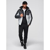 Ombre Men's long quilted jacket with large pockets - beige Cijene