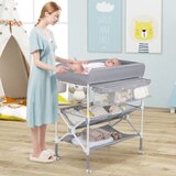 Malčki Prenosna previjalna miza s kolesi, zložljiva previjalna enota z nastavljivo višino previjalne podloge, siva | Shoptok.si