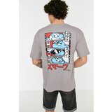 Trendyol Gray Men's Relaxed Fit Crew Neck Short Sleeved Smurfs Licensed Printed T-Shirt Cene