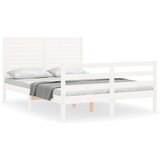 Maison Chic Posteljni okvir - Dvoposteljna postelja - Zakonska postelja z vzglavjem bel trden les-J15842, (21771921) | Shoptok.si