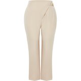 Trendyol Curve Stone High Waist Buckle Detailed Woven Trousers Cene