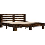  Posteljni okvir dimljeni hrast 200x200 cm inž. les in kovina | Shoptok.si