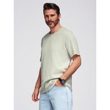 Ombre Men's waffle-textured T-shirt with round neckline - pistachio Cene