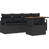 vidaXL 5-dijelni vrtni set sofe s jastučićima Crni poli ratan, 2-sjedna vrtna sofa s prostorom za pohranu i jastučićima Crni poli ratan | shoptok.hr