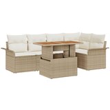 vidaXL 6-dijelni vrtni set s sofama i jastučićima Bež Poli ratan, 2-sjedalna vrtna sofa s pohranom i jastučićima Bež Poli ratan Cijene
