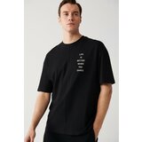 Avva Men's Black Oversize 100% Cotton Crew Neck Slogan Printed T-shirt cene